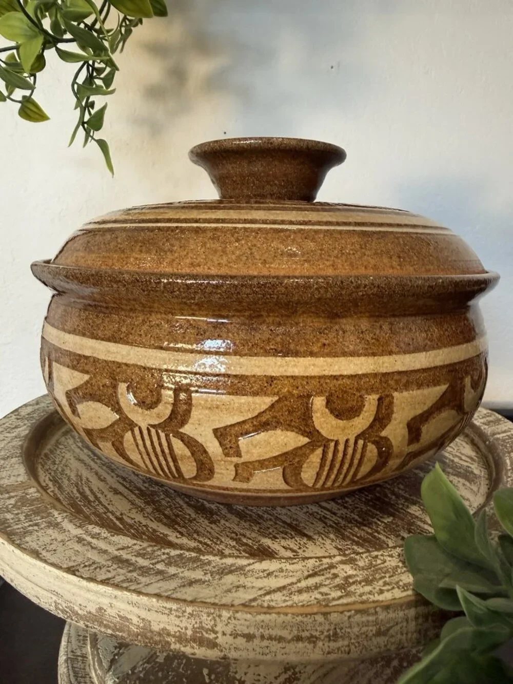 Vintage Handcrafted Studio Stoneware Casserole & Planter Set MCM Boho Organic